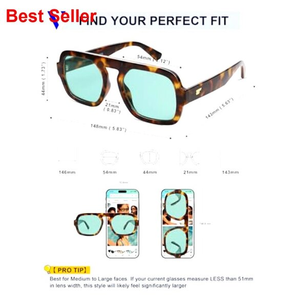 Oversized Retro Square Aviator Sunglasses UV400 Protection 70s Vintage main image 4